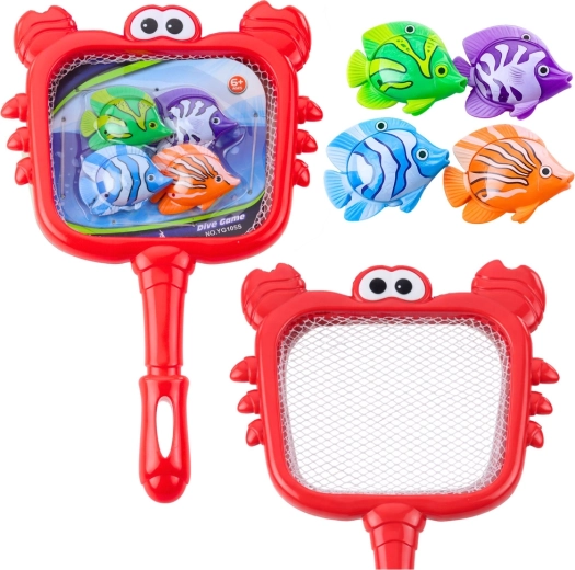 Set de pêche avec épuisette crabe et 4 poissons colorés pour l’eau