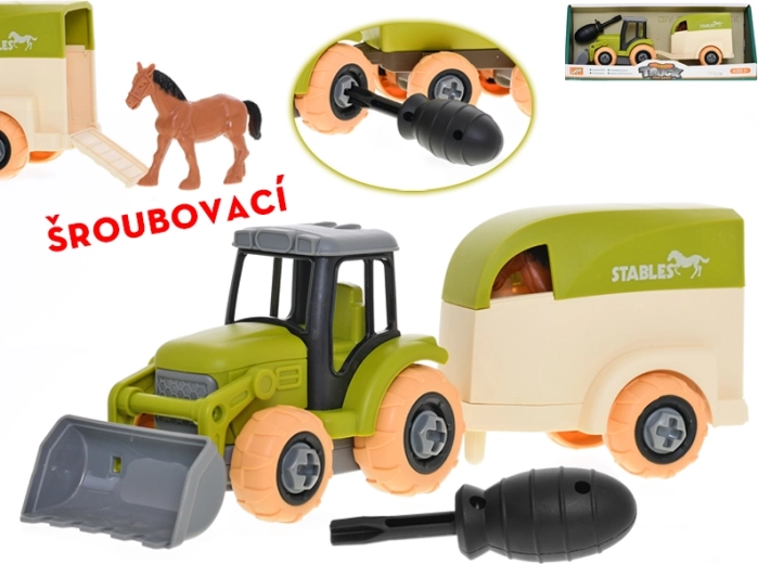 Tracteur à visser avec remorque et cheval 26 cm