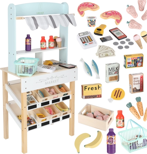 Marché pour enfants en bois LULILO Melo avec stand et caisse