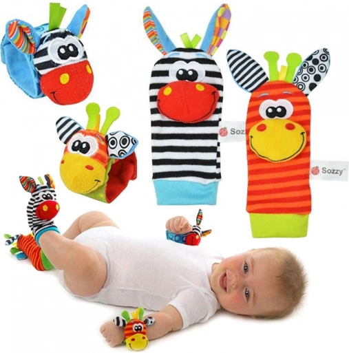 Ensemble de hochets pour bébé – chaussettes et bracelets de poignet, 4 pièces