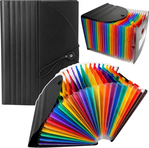 Chemise accordéon pour documents A4 avec 25 compartiments, noire