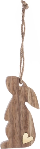 Décoration suspendue en bois lapin marron 10 cm