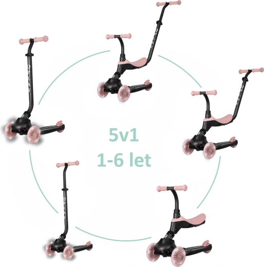 Qplay Sema Evo – trottinette et draisienne pour enfant avec LED, rose corail