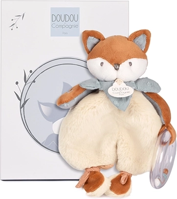 Coffret cadeau doudou peluche renard Timo avec hochet 18 cm