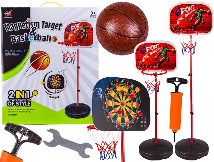 Set de jeu enfant 2 en 1 : basket-ball et fléchettes (dart) magnétiques 166 cm