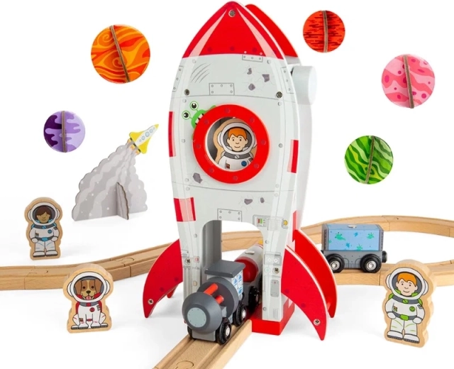 Bigjigs Rail fusée spatiale – tunnel en bois pour circuit de train