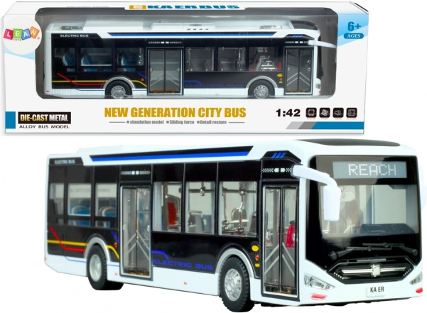 Autobus urbain électrique 1:42 en métal blanc avec lumières