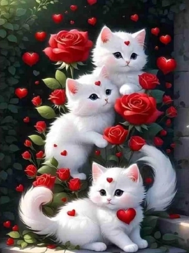 Norimpex peinture diamant Chats blancs dans des roses 30 × 40 cm