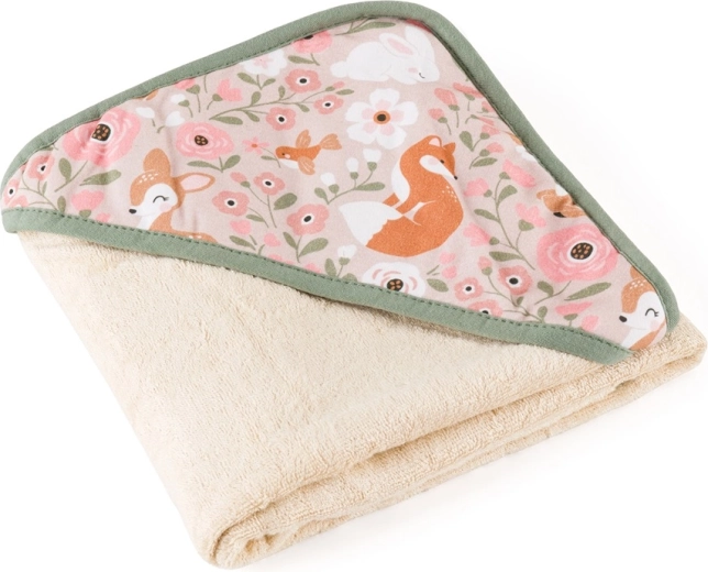 Serviette en bambou avec capuche PETITE&MARS Loulou Rosy Wilderness 100 × 100 cm