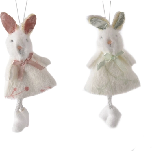 Lapin décoratif en polyester 15 cm – vert ou rose