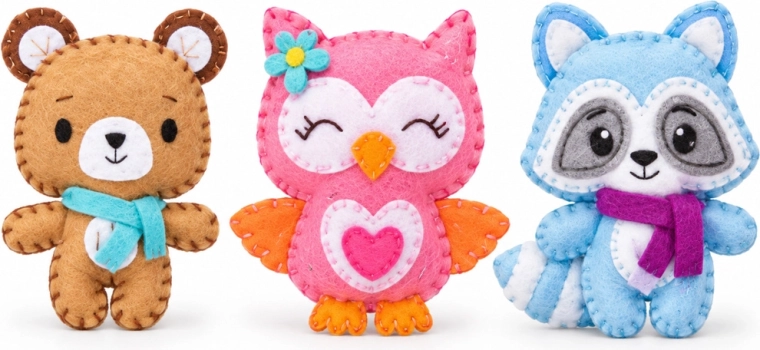 Trois adorables personnages en feutrine