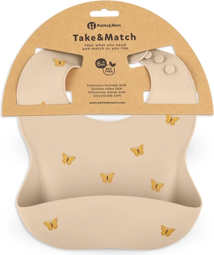 Bavoir en silicone Petite&Mars Take&Match Sand Butterflies 6m+