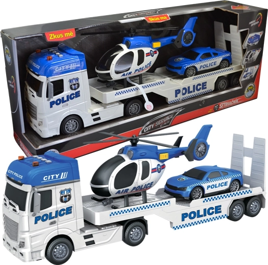 City Service Car camion-remorque police avec hélicoptère et voiture à l’échelle 1:12