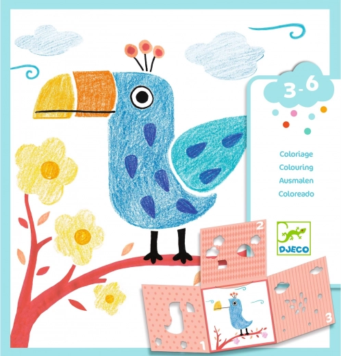 Coloriage avec pochoirs en trois parties DJECO
