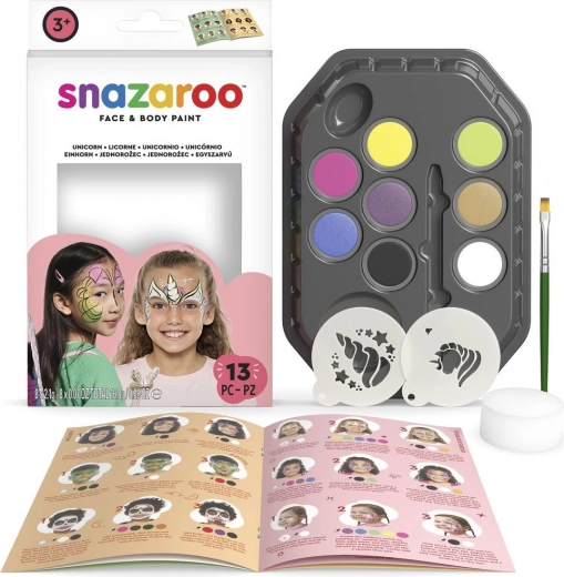 Set de couleurs Snazaroo pour le visage et le corps avec pochoirs Licornes et papillons
