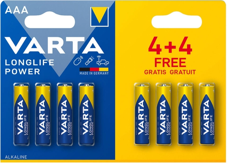 Piles alcalines AAA LR03 1,5 V Longlife Power VARTA (8 pcs)