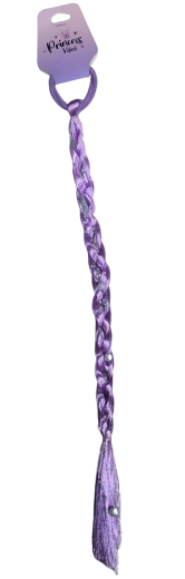 PINK élastique à cheveux avec postiche – longue tresse violette tressée avec perles
