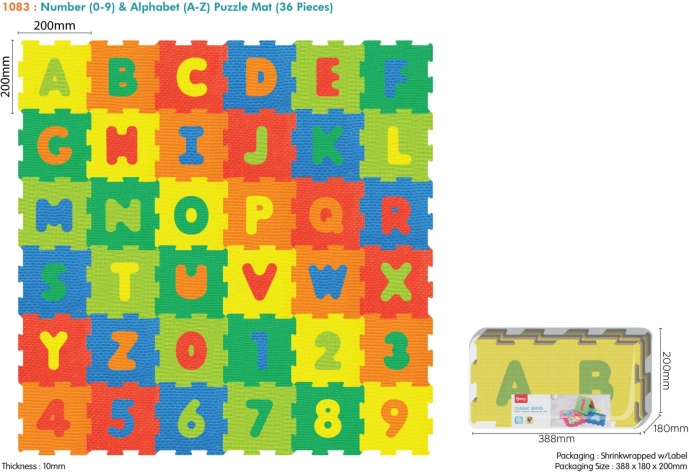 Puzzle de sol en mousse 36 pièces avec chiffres et lettres en EVA pour enfants 10 mois+