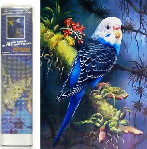 Peinture diamant Perruche bleue 30 × 40 cm