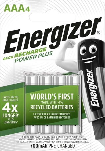 Piles rechargeables Energizer Power Plus AAA 700 mAh - 4 pièces