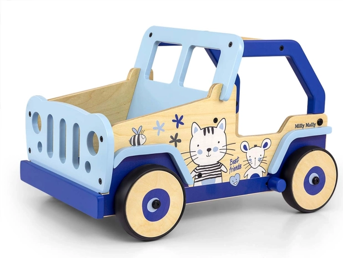 Trotteur en bois et voiture à pousser Milly Mally Explorer cat and mouse