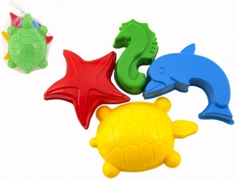 Moules en plastique pour sable – animaux marins, lot de 4 pièces dans un filet