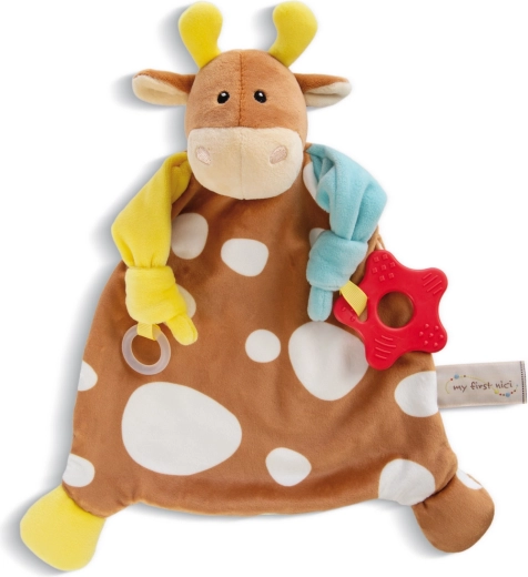 Doudou Nici petite vache avec anneau de dentition et attache-tétine