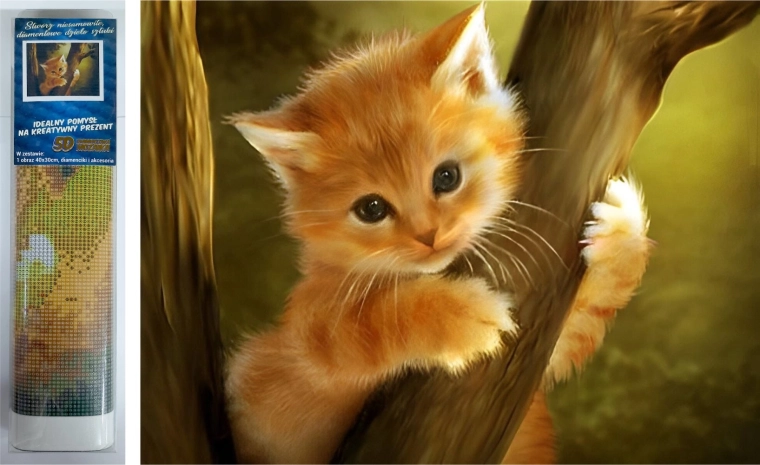 Peinture de diamant - Chaton sur l'arbre 30x40 cm