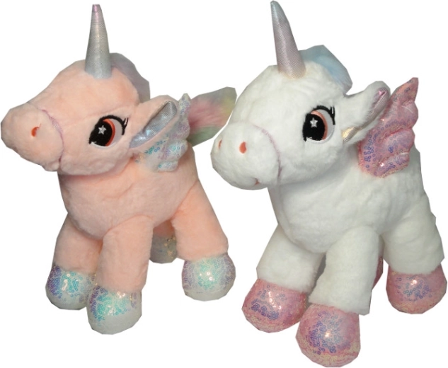 Licorne en peluche avec sabots et ailes scintillants