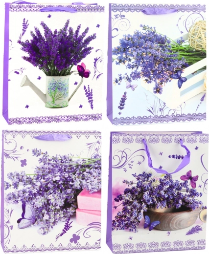Sac cadeau en papier avec motif lavande 32 x 26 x 12 cm