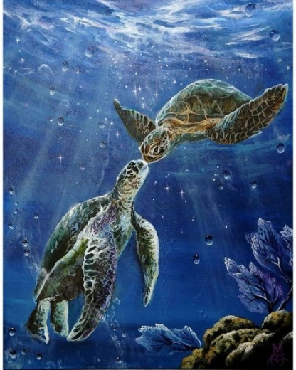 Broderie diamant (diamond painting) tortues marines 30 × 40 cm