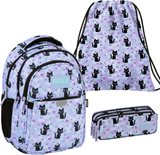 Set scolaire BackUP Magic Cats 3-en-1 – sac à dos, trousse et sac
