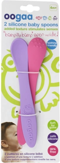 Cuillères en silicone pour enfants Oogaa - Violet et Rose, 2 pcs