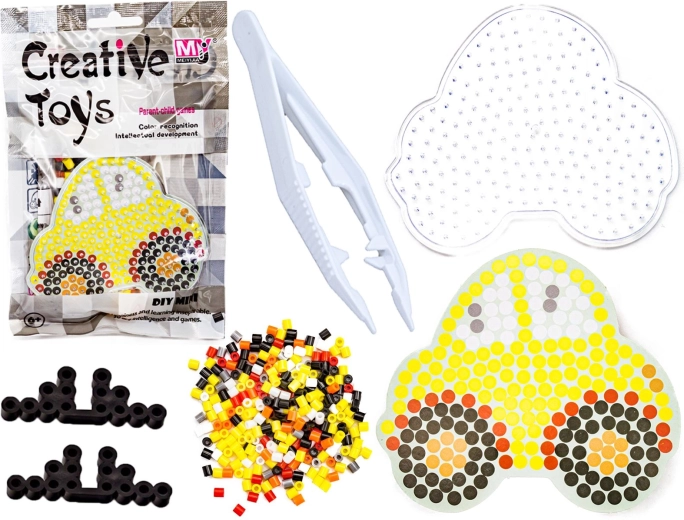 Perles à repasser avec gabarit – voiture jaune - 1 pièce