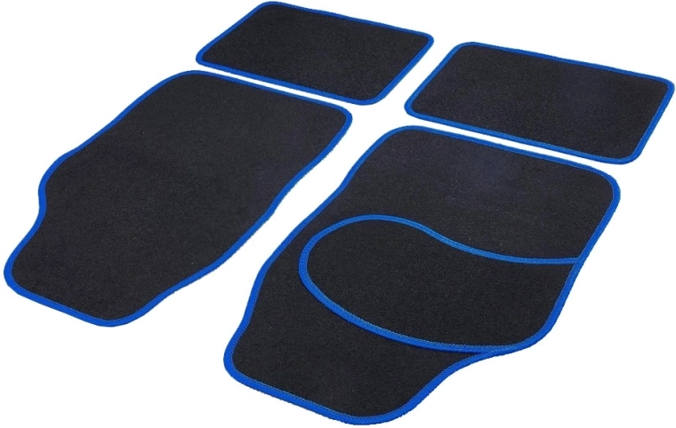 Tapis de voiture textiles universels noirs et bleus, ensemble de 4 pièces