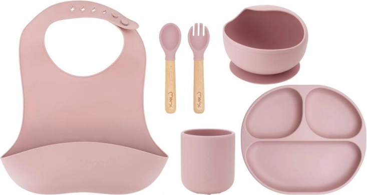 Set de vaisselle en silicone pour enfants MoMi AMI rose