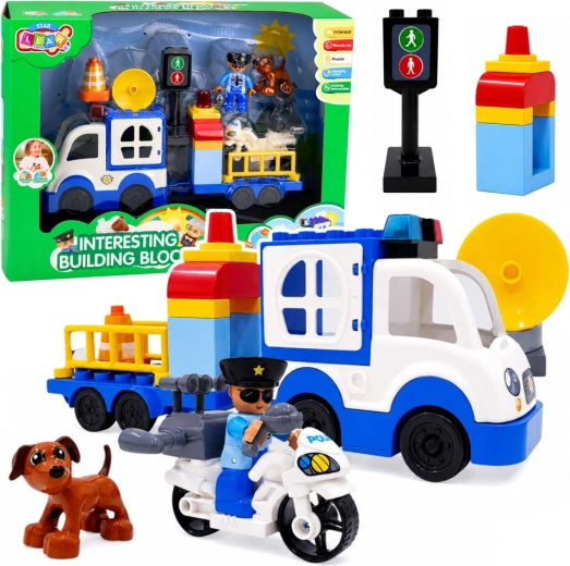 Set de construction de police urbaine avec voiture à friction, figurines et accessoires