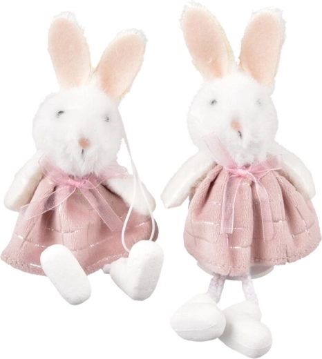 Lapin décoratif en polyester rose/blanc 15 cm (2 variantes)