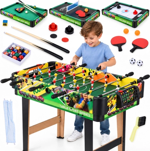 Table de jeu multifonction 4 en 1 – baby-foot, billard, tennis de table et air hockey