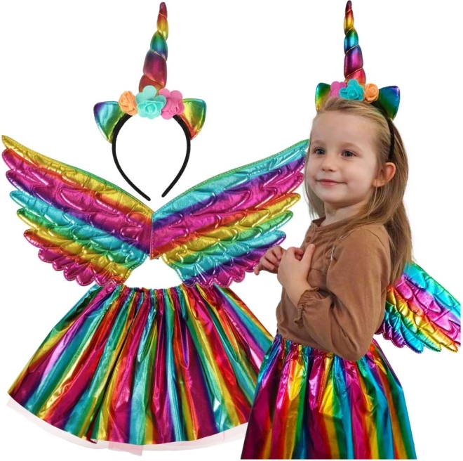 Costume de licorne avec ailes arc-en-ciel et serre-tête