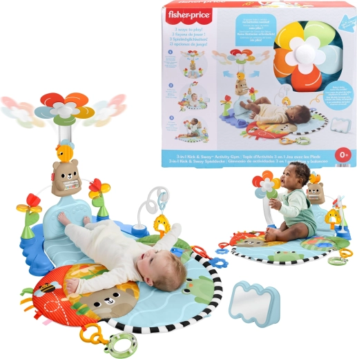 Fisher-Price tapis d’éveil sensoriel éducatif 3-en-1 « Donne un coup de pied et fais tourner »