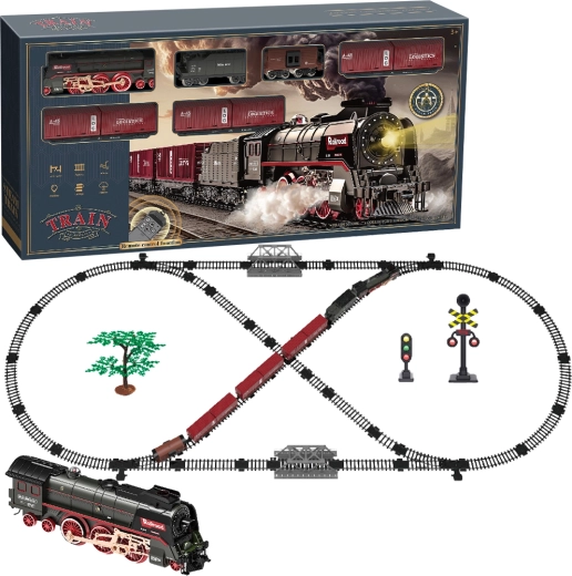 Circuit de train électrique – locomotive à vapeur avec son, lumière et fumée à piles