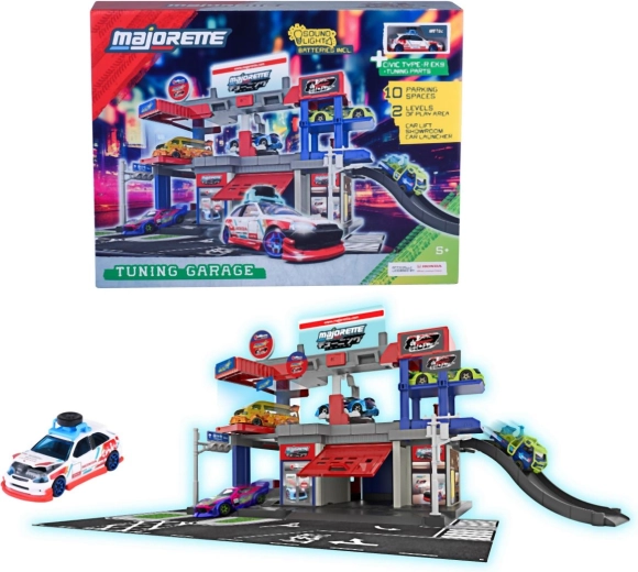 Garage de tuning interactif à deux étages Majorette avec voiture Honda Civic