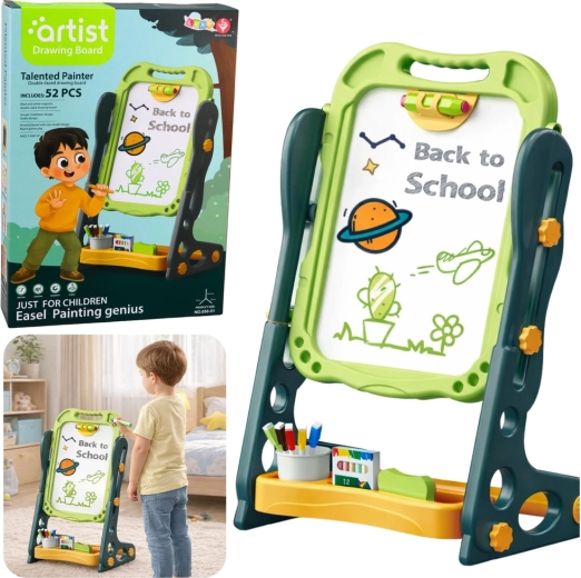 Tableau magnétique double face pour enfants vert, à craie et effaçable à sec, set de 52 pièces