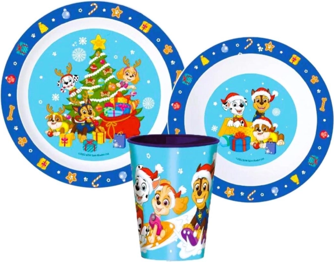 Set de repas en plastique Pat' Patrouille Noël – 3 pièces