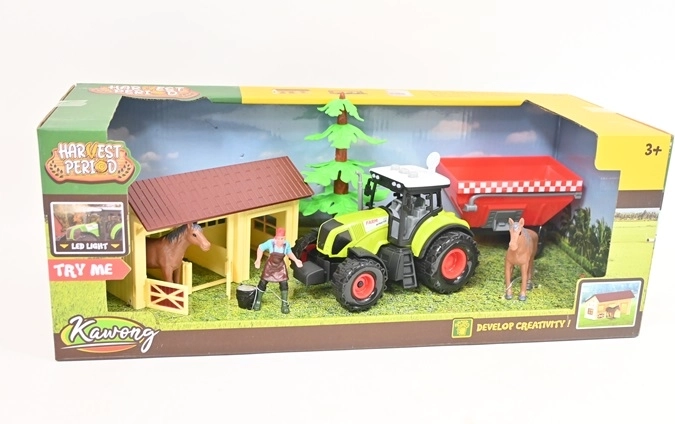 Ferme avec tracteur – set de jeu pour enfants (7 pièces)