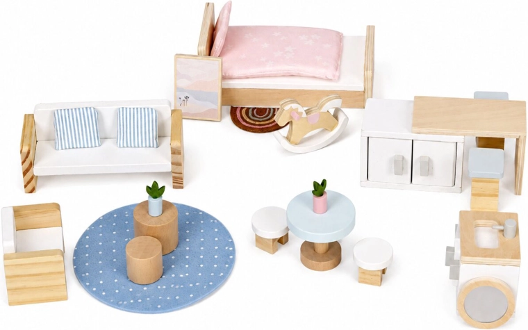 20 accessoires incluant du mobilier en bois