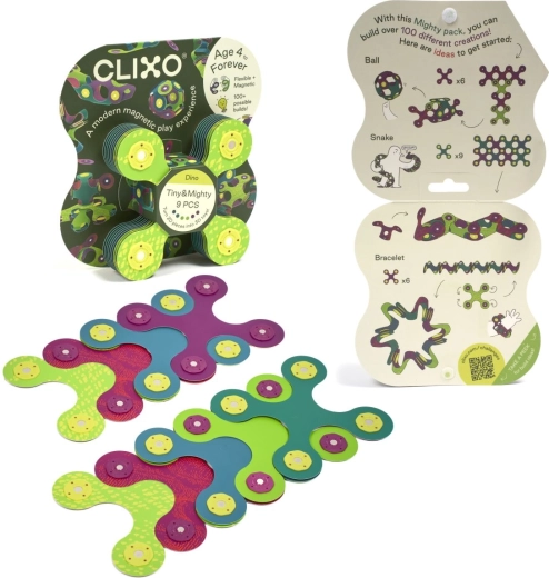 CLIXO Tiny & Mighty Dino – jeu de construction magnétique – 9 pièces