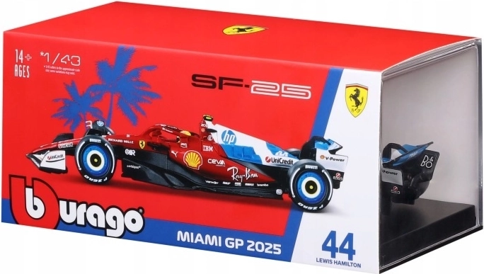 Modèle Bburago Ferrari SF-25 Miami GP 2025 Lewis Hamilton n° 44 1:43