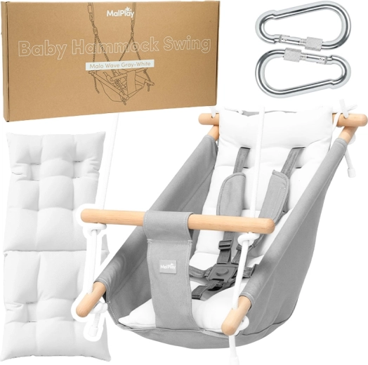 Balançoire et hamac à bascule pour enfant MALO WAVE gris-blanc